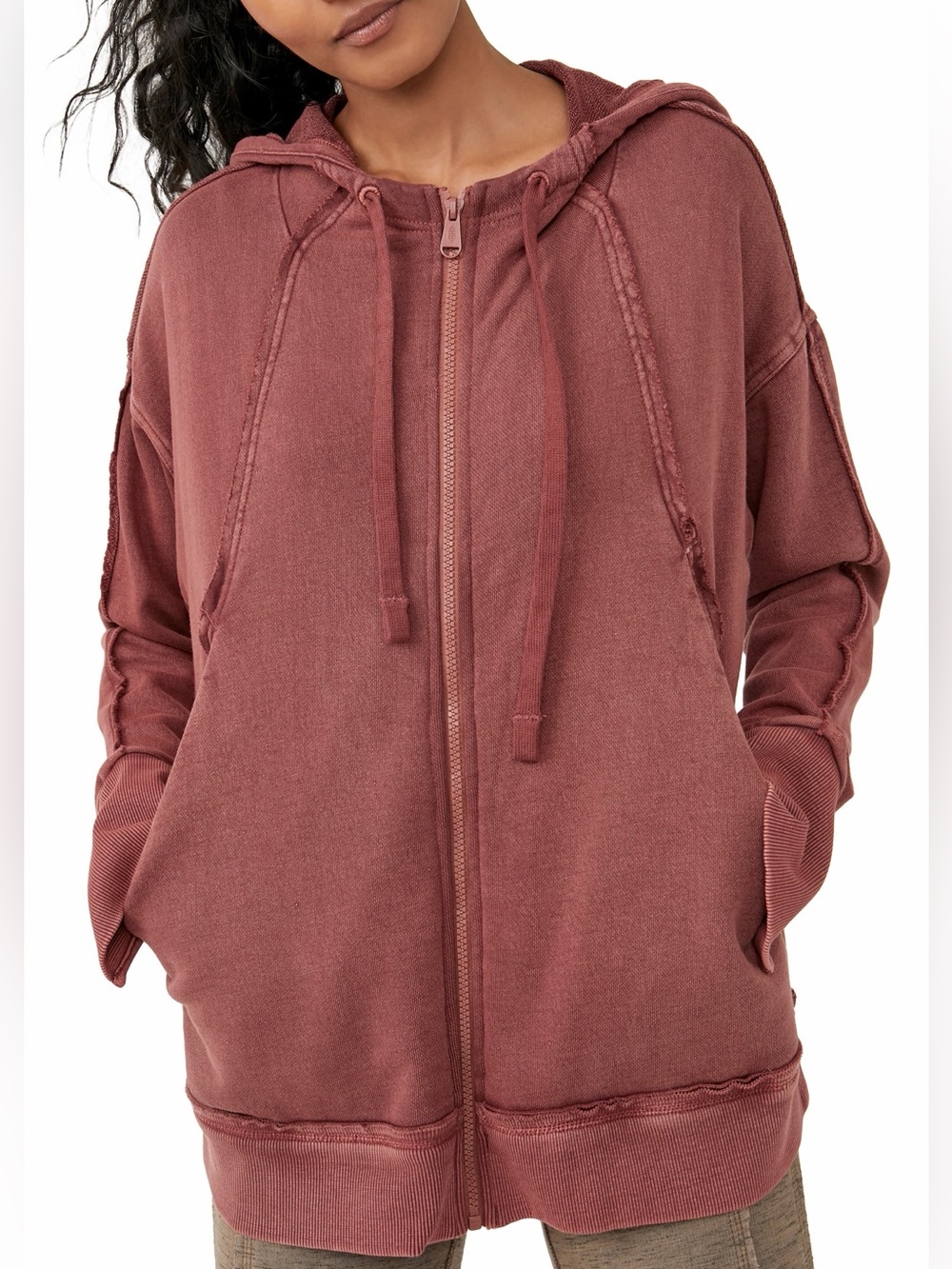 Free People Movement Only One Hoodie Washed Burgundy Size Large